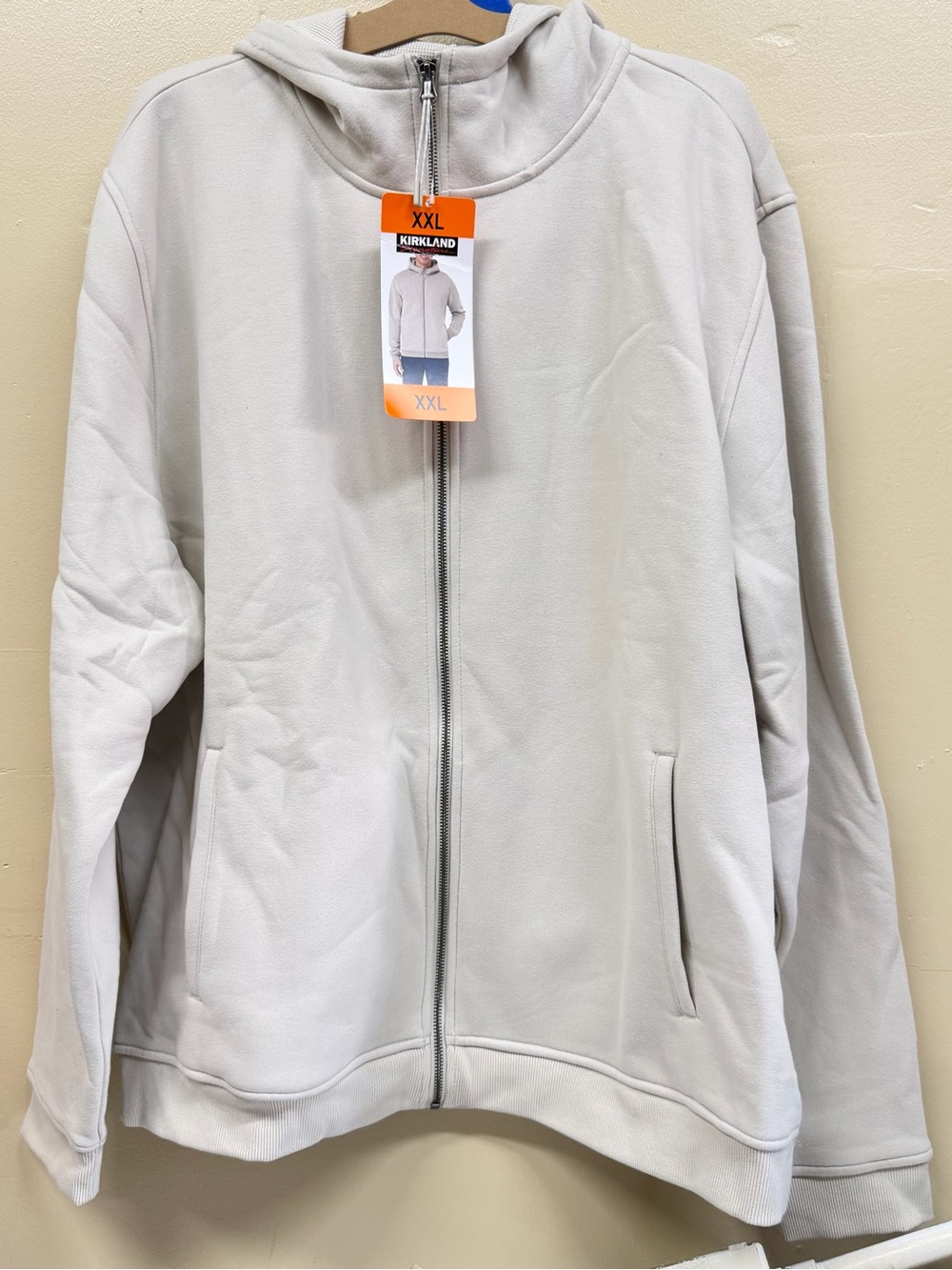 Kirkland Signature Tan Men's Full-Zip Hoodie Tag